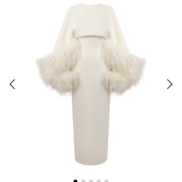 Elegant White Long Sleeve Dress with Feather Details - Picture 2 of 3